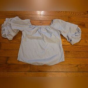 Roommates Blue and White Striped Off-Shoulder Blouse